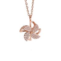 Sterling Silver Jewelry Necklace, 925 Sterling Silver, with 1.57 inch extender chain, Pinwheel, plated, rotatable & for woman & with rhinestone Approx 15.35 Inch 