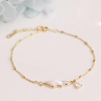 Sterling Silver Jewelry Necklace, 925 Sterling Silver, with Shell, with 1.57 inch extender chain, 14K gold plated, for woman & with rhinestone Approx 15.35 Inch 