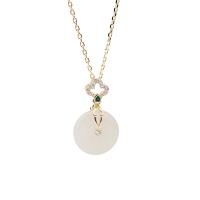 Natural Jade Necklace, 925 Sterling Silver, with Hetian Jade, with 1.57 inch extender chain, plated, for woman & with rhinestone Approx 15.35 Inch 
