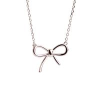 Sterling Silver Jewelry Necklace, 925 Sterling Silver, with 1.57 inch extender chain, Bowknot, plated, for woman & hollow Approx 15.35 Inch 