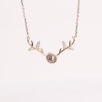 925 Sterling Silver Miniature Projection Necklace, with Gemstone, with 1.57 inch extender chain, Deer, plated, for woman & with rhinestone Approx 15.35 Inch 
