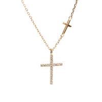 Sterling Silver Jewelry Necklace, 925 Sterling Silver, with 1.57 inch extender chain, Cross, plated, for woman & with rhinestone Approx 15.35 Inch 