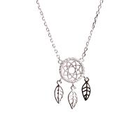 Sterling Silver Jewelry Necklace, 925 Sterling Silver, with 1.57 inch extender chain, Dream Catcher, platinum color plated, for woman & with rhinestone & hollow Approx 15.35 Inch 