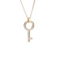 Sterling Silver Jewelry Necklace, 925 Sterling Silver, with 1.57 inch extender chain, Key, plated, for woman & with rhinestone & hollow Approx 15.35 Inch 