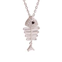 Sterling Silver Jewelry Necklace, 925 Sterling Silver, with 1.57 inch extender chain, Fish, plated, for woman & with rhinestone Approx 15.37 Inch 