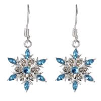 Zinc Alloy Rhinestone Drop Earring, Snowflake, plated, for woman & with rhinestone, skyblue, 25mm 