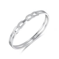 Stainless Steel Bangle, 304 Stainless Steel, Vacuum Ion Plating, fashion jewelry & micro pave cubic zirconia & for woman & hollow 6mm Approx 6.69 Inch 