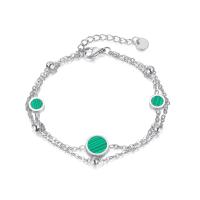 Malachite Bracelets, 304 Stainless Steel, with Synthetic Malachite, with 1.57inch extender chain, Double Layer & fashion jewelry & for woman Approx 6.5 Inch 