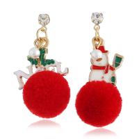 Christmas Earrings, Zinc Alloy, with Plush, Christmas Design & fashion jewelry & for woman & with rhinestone 
