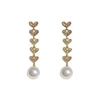 Plastic Pearl Zinc Alloy Earring, with Plastic Pearl, Heart, gold color plated, fashion jewelry & for woman & with rhinestone 