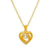 Rhinestone Brass Necklace, with 6cm extender chain, Heart, plated, fashion jewelry & for woman & with rhinestone cm 