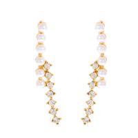 Plastic Pearl Zinc Alloy Earring, with ABS Plastic Pearl, plated, fashion jewelry & micro pave cubic zirconia & for woman 33mm 