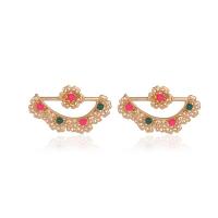 Enamel Zinc Alloy Stud Earring, gold color plated, fashion jewelry & for woman, multi-colored 