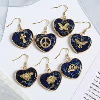 Impression Jasper Drop Earring, with Brass, Heart, gold color plated & for woman, blue 