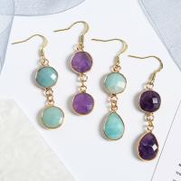 Natural Stone Drop Earring, with Brass, gold color plated & for woman & faceted 