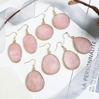 Rose Quartz Drop Earring, with Brass, gold color plated & for woman, pink 