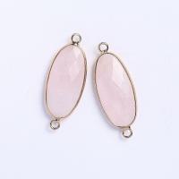 Rose Quartz Connector, with Brass, gold color plated, Unisex & faceted & 1/1 loop, pink 