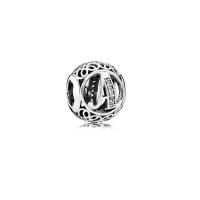 Kubisch Zirconia Echtsilber Europa Perlen, 925er Sterling Silber, mit kubischer Zirkonia, rund, Buchstaben sind von A bis Z & DIY, keine, 12x8mm, verkauft von PC