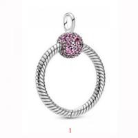 Sterling Silver European Pendants, 925 Sterling Silver, with Cubic Zirconia, Donut, Unisex pink 