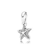 Sterling Silver European Pendants, 925 Sterling Silver, with Cubic Zirconia, Starfish, Unisex 