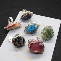 Латунный перстень драгоценных камней , Полудрагоценный камень, с Латунь, плакирован серебром, Мужская, Много цветов для выбора, 20x35- размер:5.5, продается PC