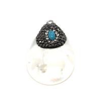 Natural Freshwater Shell Pendants, with Rhinestone Clay Pave & Synthetic Turquoise, Teardrop, Unisex, white 