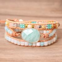 ​Amazonite​ Bracelet, with PU Leather Cord & Zinc Alloy, gold color plated, multilayer & Bohemian style & for woman .69 Inch 