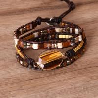 Tiger Eye Bracelet, with PU Leather Cord & Zinc Alloy, plated, multilayer & for woman .69 Inch 