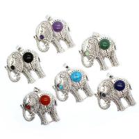 Gemstone Zinc Alloy Pendants, with Gemstone, Elephant, silver color plated & Unisex 
