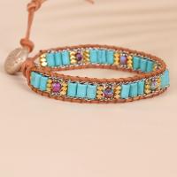 Synthetic Turquoise Bracelet, with PU Leather Cord & Impression Jasper & Non Magnetic Hematite & Zinc Alloy, plated, Bohemian style & for woman, mixed colors .1 Inch 