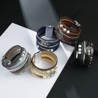 PU Leather Cord Bracelets, with Plastic Pearl & Zinc Alloy, multilayer & Bohemian style & for woman 35mm,60mm 