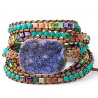 Wrap Bracelets, PU Leather, with Gemstone, fashion jewelry & multilayer & Unisex Approx 33.5 Inch 