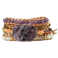 Wrap Bracelets, PU Leather, with Natural Stone & Amethyst & Zinc Alloy, fashion jewelry & multilayer & for woman Approx 35.04 Inch 