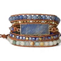 Wrap Bracelets, PU Leather, with ​Amazonite​ & Blue Aventurine, fashion jewelry & multilayer & Unisex Approx 35.04 Inch 