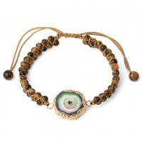 Gemstone Woven Ball Bracelets, with Cotton Cord & Agate, gold color plated, Double Layer & Unisex Approx 7.09 Inch 
