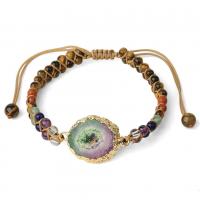 Gemstone Woven Ball Bracelets, with Cotton Cord & Agate, gold color plated, Double Layer & Unisex Approx 7.28 Inch 