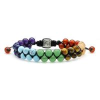 Gemstone Woven Ball Bracelets, with Polyester Cord & Zinc Alloy, Round, silver color plated, fashion jewelry & Unisex & adjustable 6mm cm 