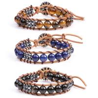Gemstone Woven Ball Bracelets, with PU Leather & Zinc Alloy, Flower, silver color plated, fashion jewelry & Unisex & adjustable .5-24 cm, Approx  