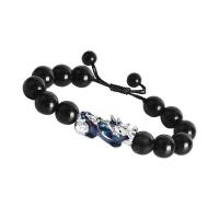 Black Agate Bracelets, with Zinc Alloy, Fabulous Wild Beast, silver color plated, fashion jewelry & Unisex & adjustable & change their color according to the temperature, black Approx 18-19 cm 