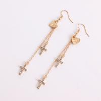 Zinc Alloy Rhinestone Drop Earring, Cross, gold color plated, fashion jewelry & for woman & with rhinestone, golden, 10mm,16mm,110mm 