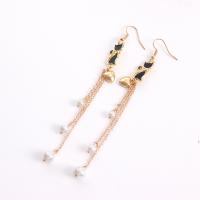 Plastic Pearl Zinc Alloy Earring, with Plastic Pearl, Cat, gold color plated, fashion jewelry & for woman & enamel, golden, 120mm 
