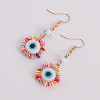 Evil Eye Earrings, Zinc Alloy, with Polymer Clay & Resin, Flat Round, gold color plated, fashion jewelry & evil eye pattern & for woman, multi-colored, 50mm,20mm 