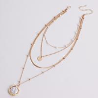 Fashion Multi Layer Necklace, Zinc Alloy, with Plastic Pearl, with 10cm extender chain, Flat Round, gold color plated, fashion jewelry & multilayer & for woman, golden, 15mm,30mm cm, 40 cm, 45 cm, 55 cm 