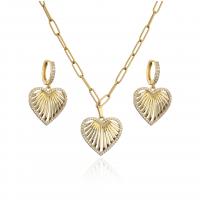 Cubic Zirconia Micro Pave Brass Jewelry Sets, earring & necklace, Heart, 18K gold plated & micro pave cubic zirconia & for woman 35.5mm 