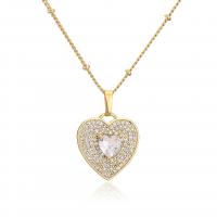 Cubic Zircon Micro Pave Brass Necklace, Heart, 18K gold plated, micro pave cubic zirconia & for woman Approx 17.7 Inch 