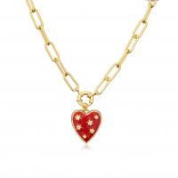 Brass Jewelry Necklace, Heart, gold color plated, for woman & enamel 450mm 
