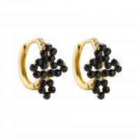 Brass Huggie Hoop Earring, with Glass Beads, gold color plated, micro pave cubic zirconia & for woman 
