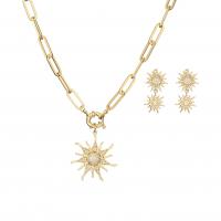 Cubic Zirconia Micro Pave Brass Jewelry Sets, Sunflower, plated & micro pave cubic zirconia & for woman 