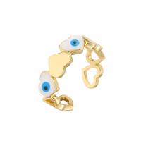 Evil Eye Jewelry Finger Ring, Brass, Heart, 18K gold plated, Adjustable & micro pave cubic zirconia & for woman & enamel & hollow 
