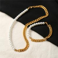 Stainless Steel Chain Bracelets, 304 Stainless Steel, with Plastic Pearl, Vacuum Ion Plating, fashion jewelry & Unisex 
